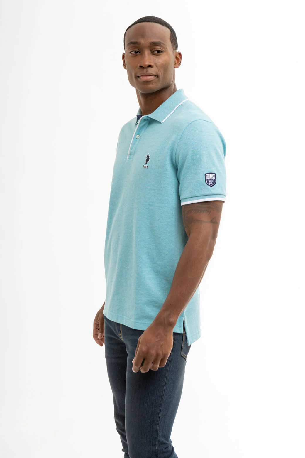 USPA TEAM PIPED HEATHER PIQUE POLO SHIRT - Image 3
