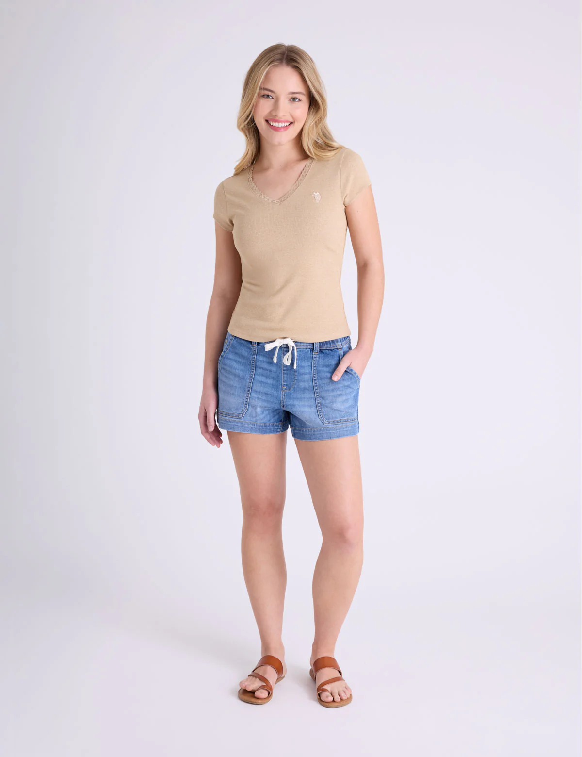 V-NECK LACE TRIM RIB T-SHIRT - Image 6