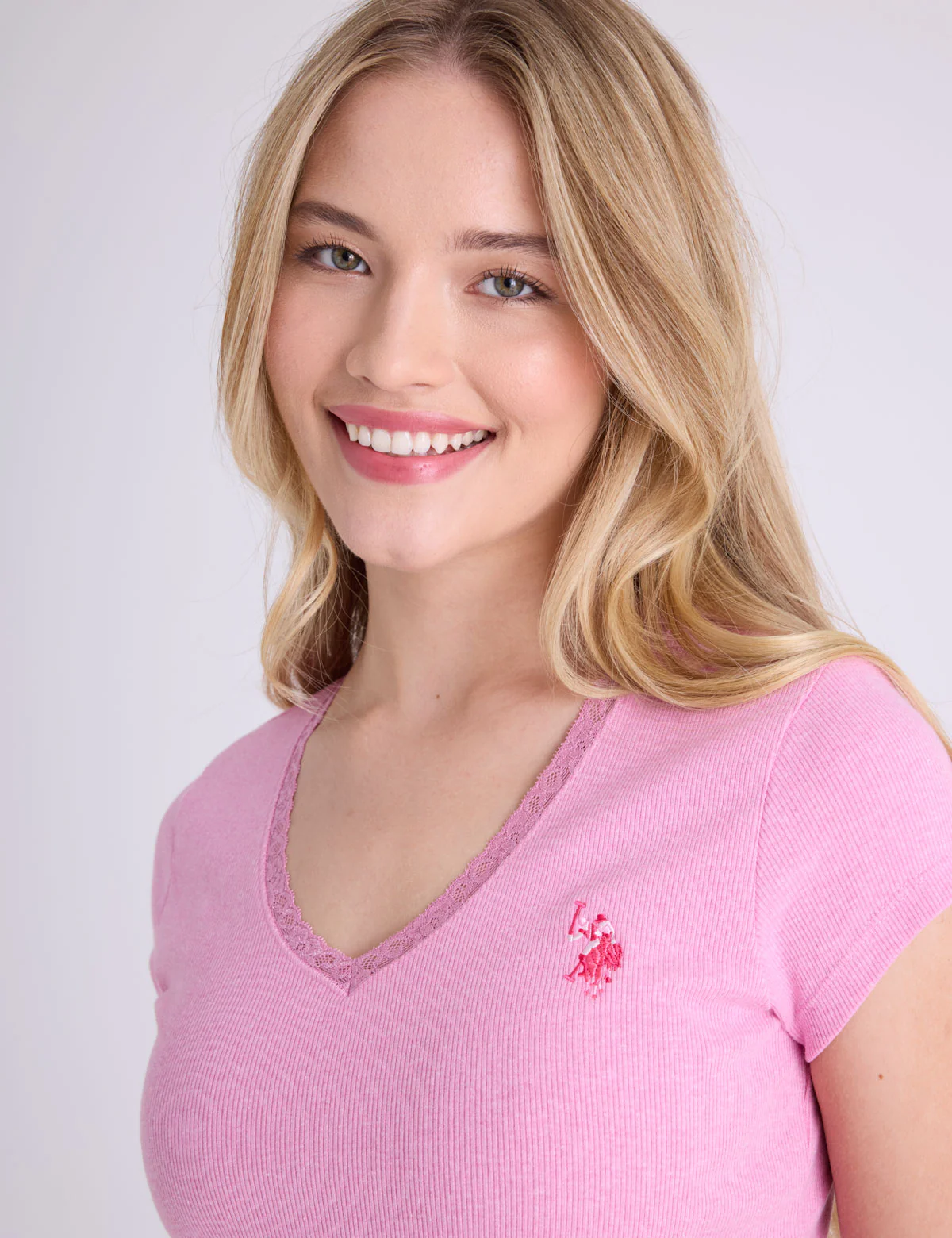 V-NECK LACE TRIM RIB T-SHIRT - Image 9