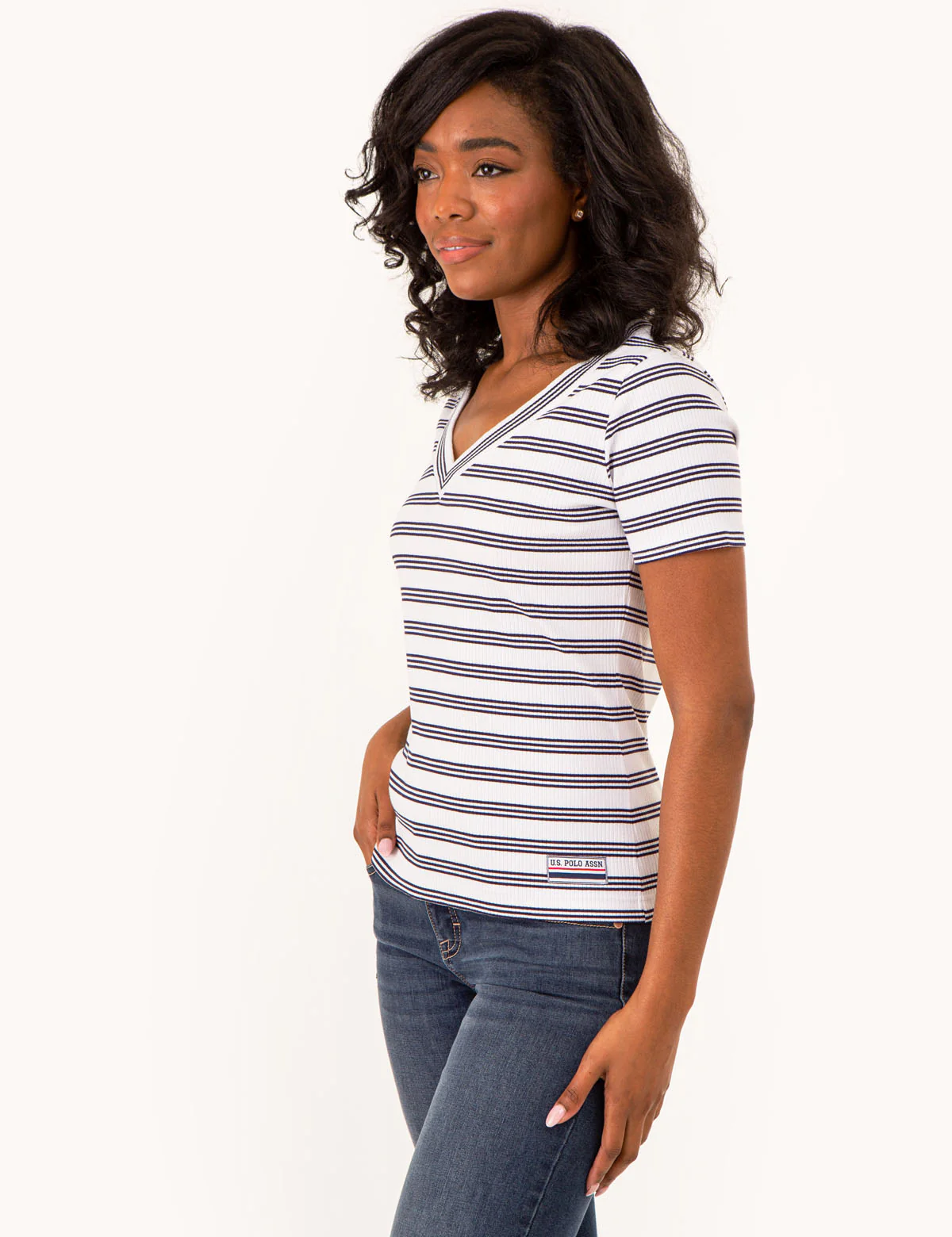 V-NECK RIBBED STRIPED TOP - Image 3
