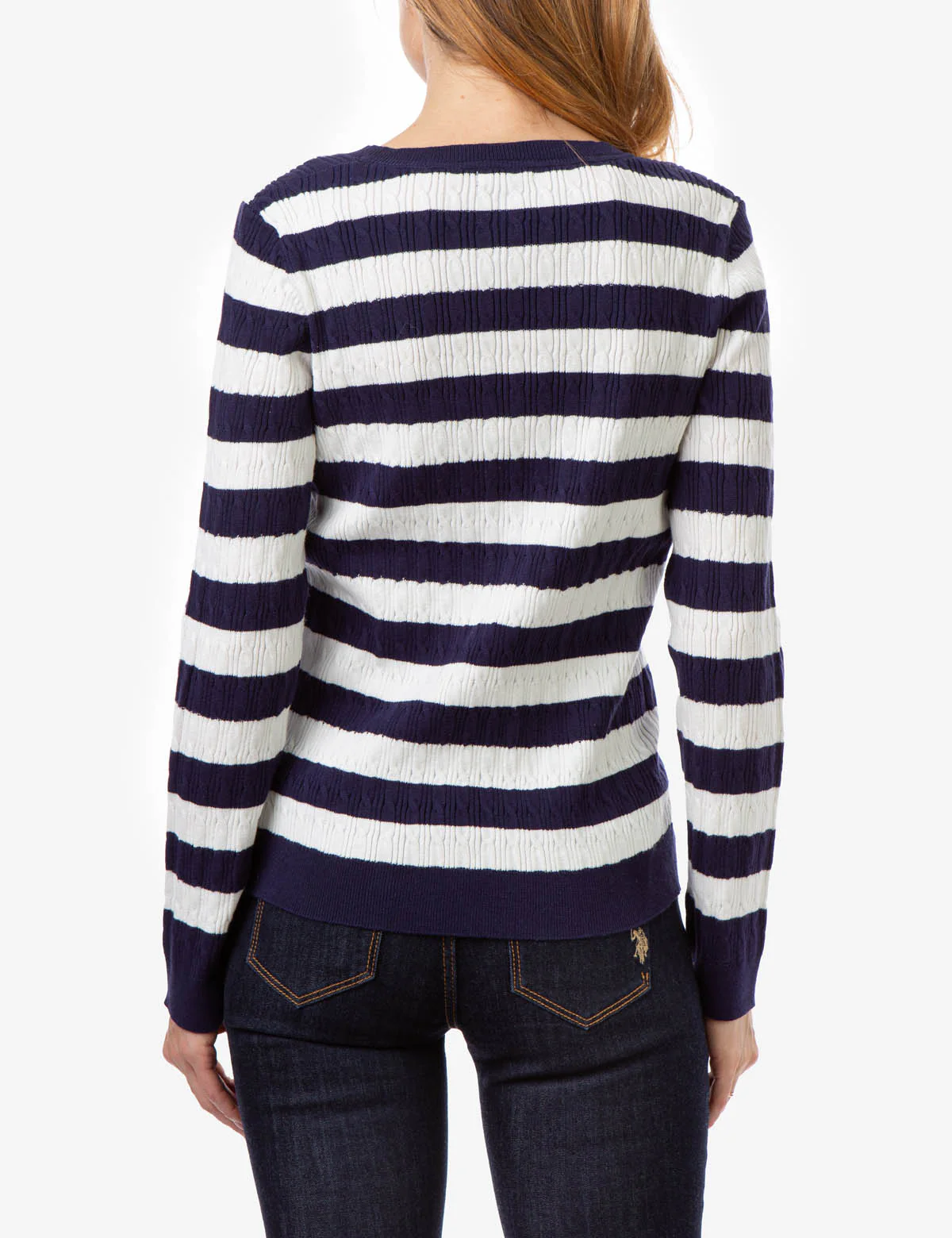 V-NECK STRIPE CABLE SWEATER - Image 4