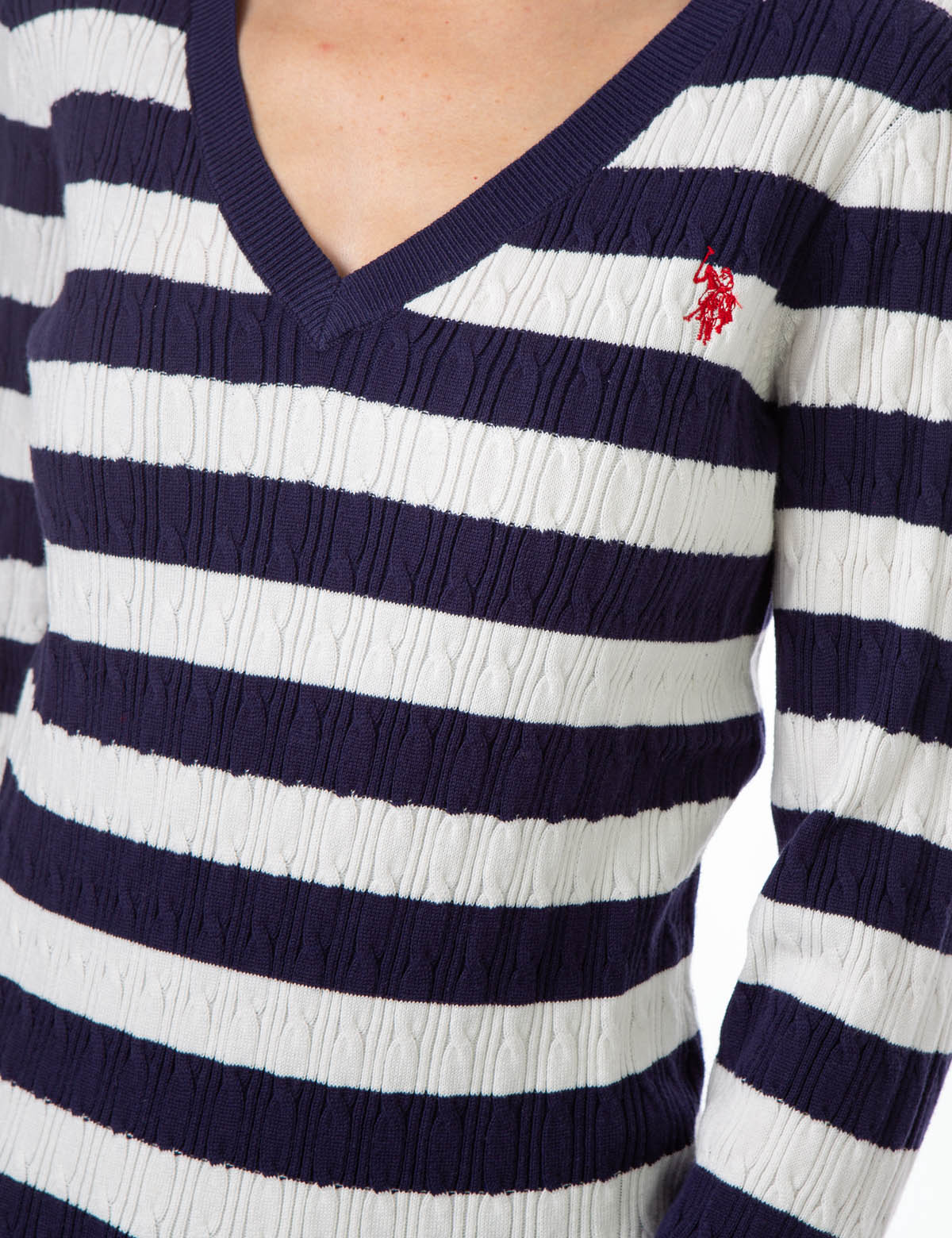 V-NECK STRIPE CABLE SWEATER - Image 5