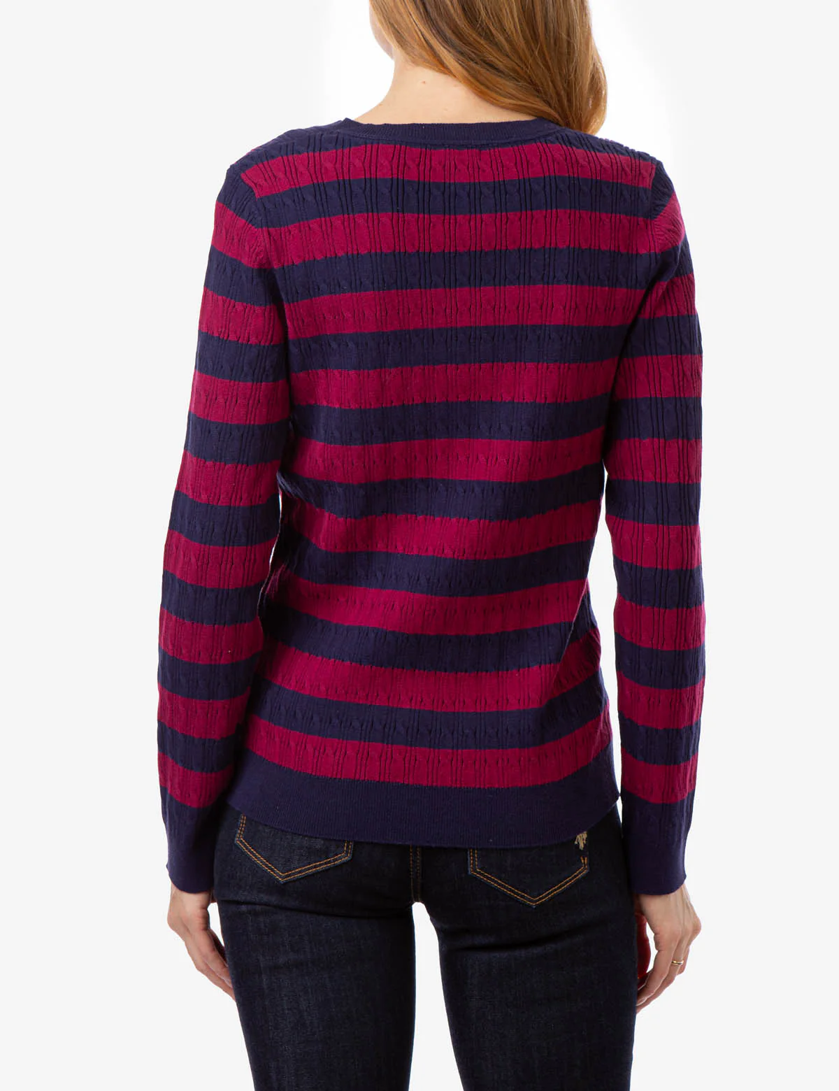 V-NECK STRIPE CABLE SWEATER - Image 8