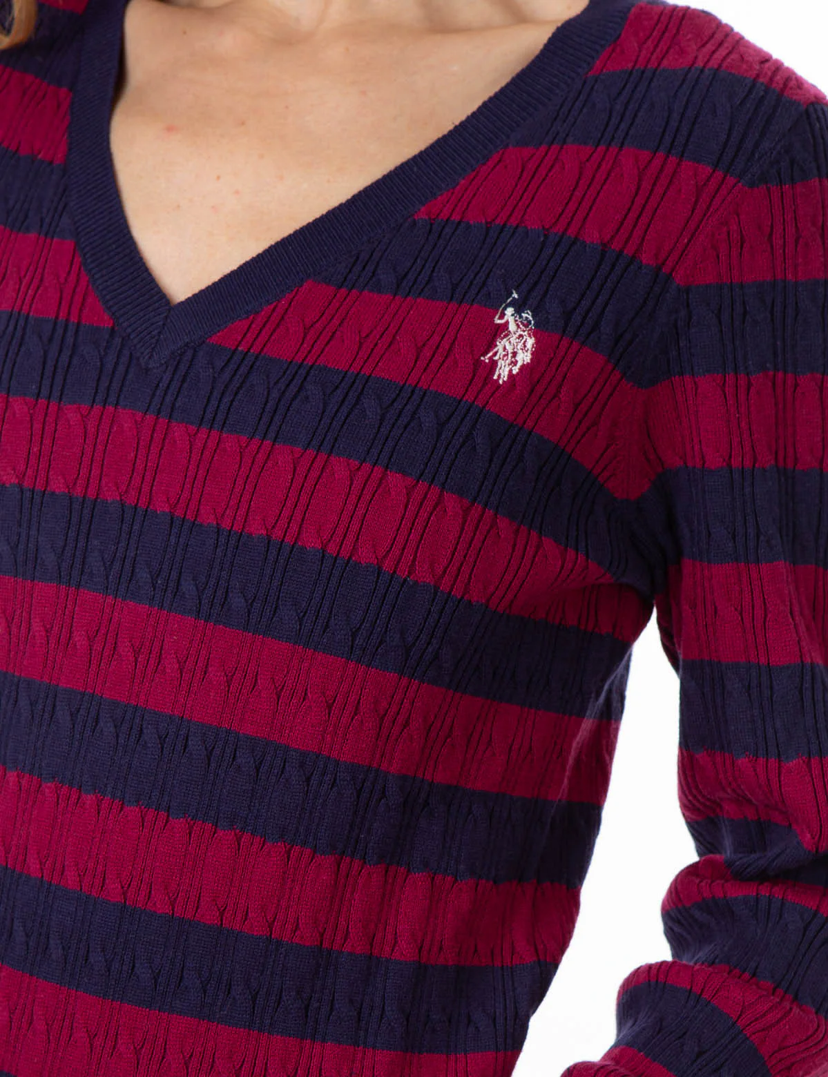 V-NECK STRIPE CABLE SWEATER - Image 9