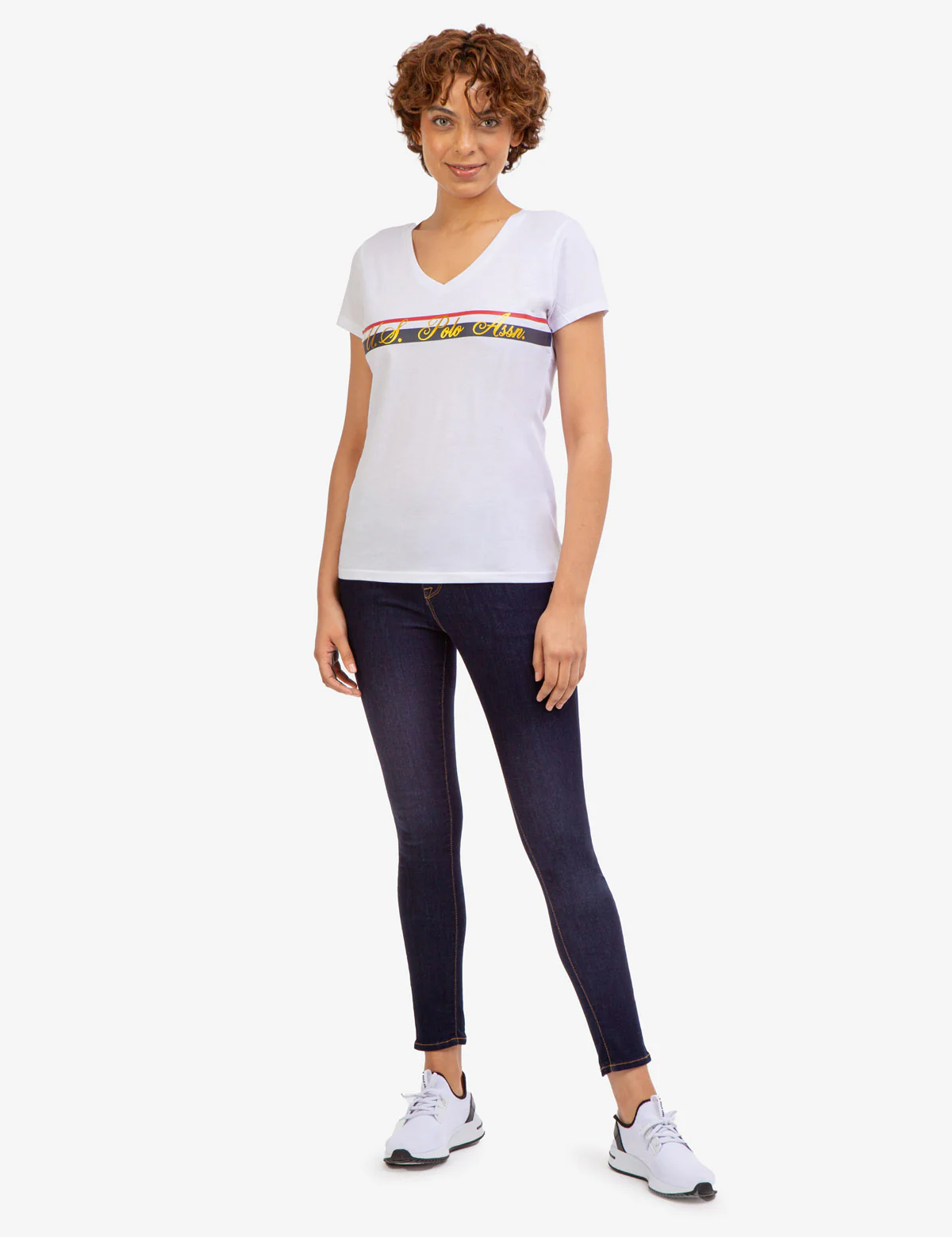 V-NECK STRIPE FOIL GRAPHIC T-SHIRT - Image 2