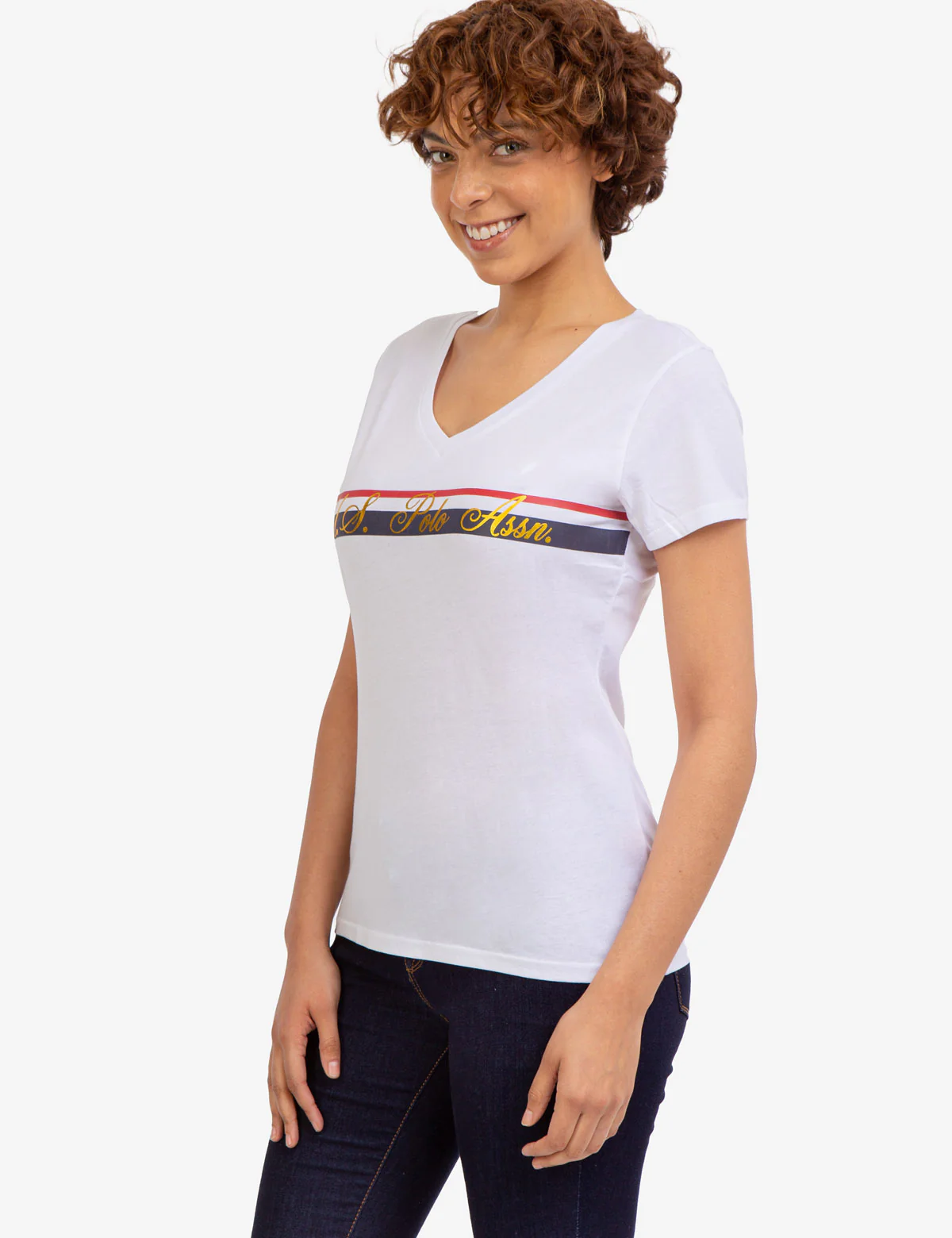 V-NECK STRIPE FOIL GRAPHIC T-SHIRT - Image 3