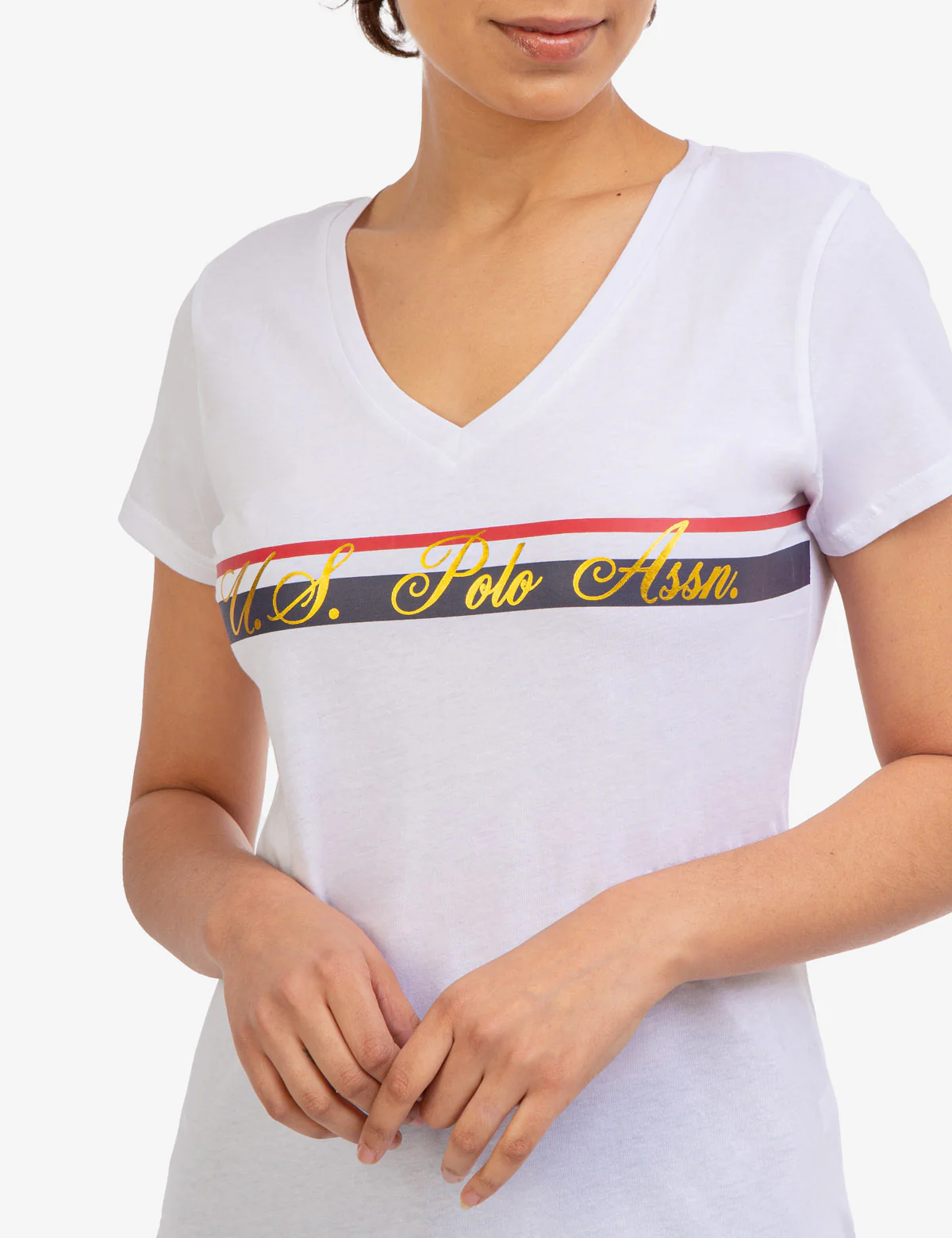 V-NECK STRIPE FOIL GRAPHIC T-SHIRT - Image 4