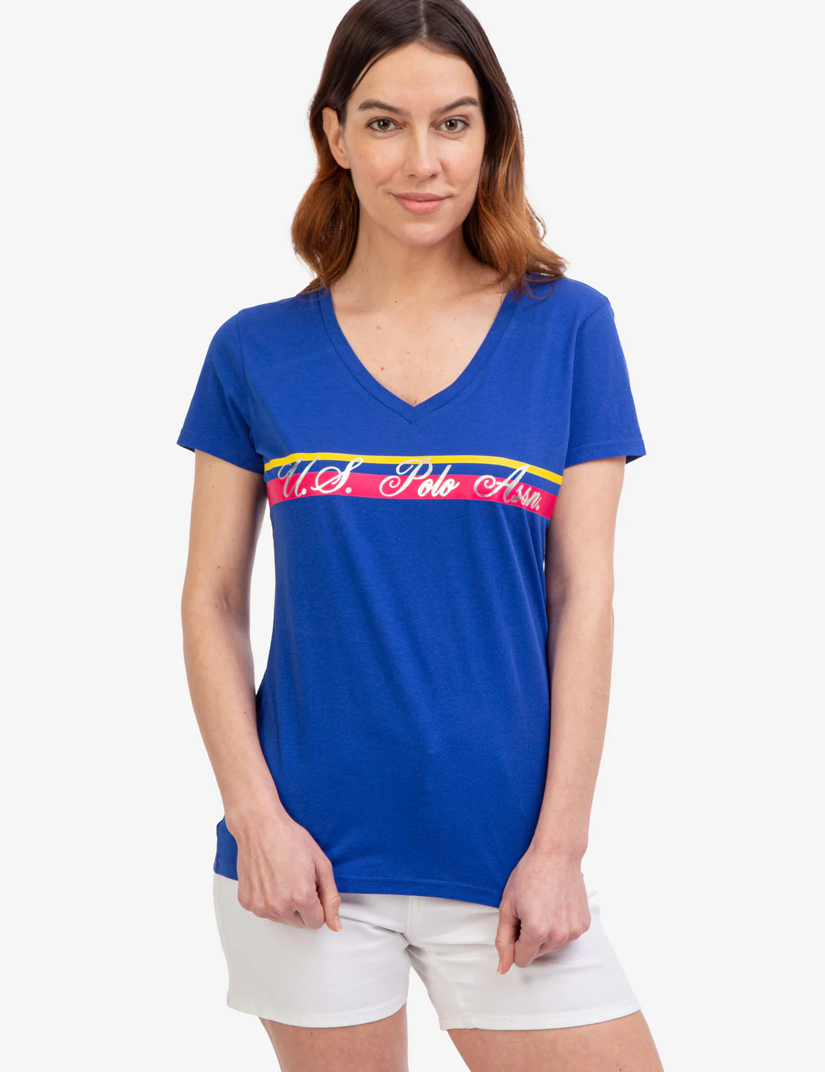 V-NECK STRIPE FOIL GRAPHIC T-SHIRT - Image 6