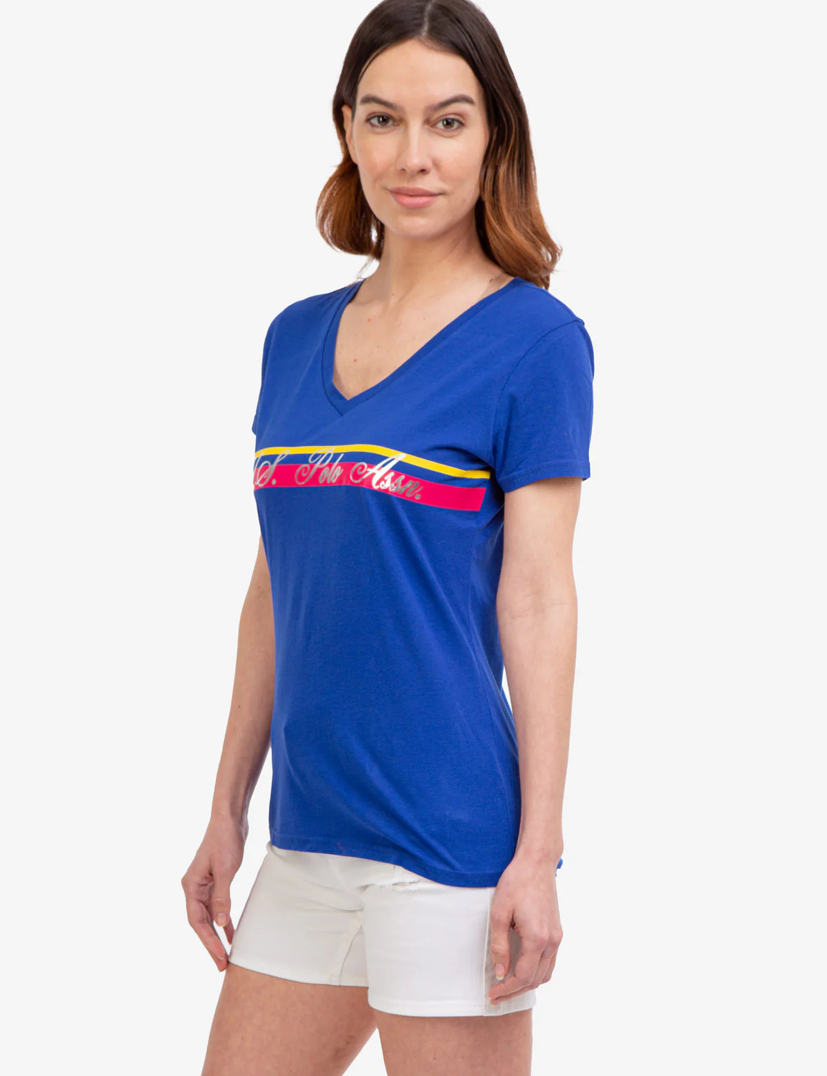V-NECK STRIPE FOIL GRAPHIC T-SHIRT - Image 7