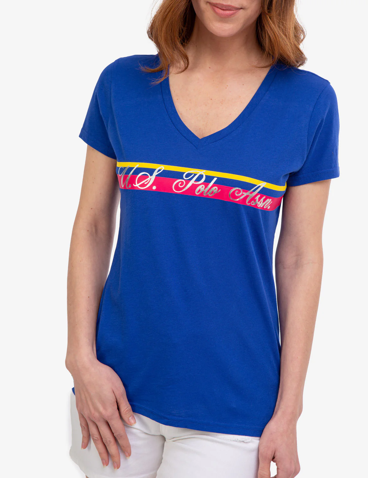 V-NECK STRIPE FOIL GRAPHIC T-SHIRT - Image 8