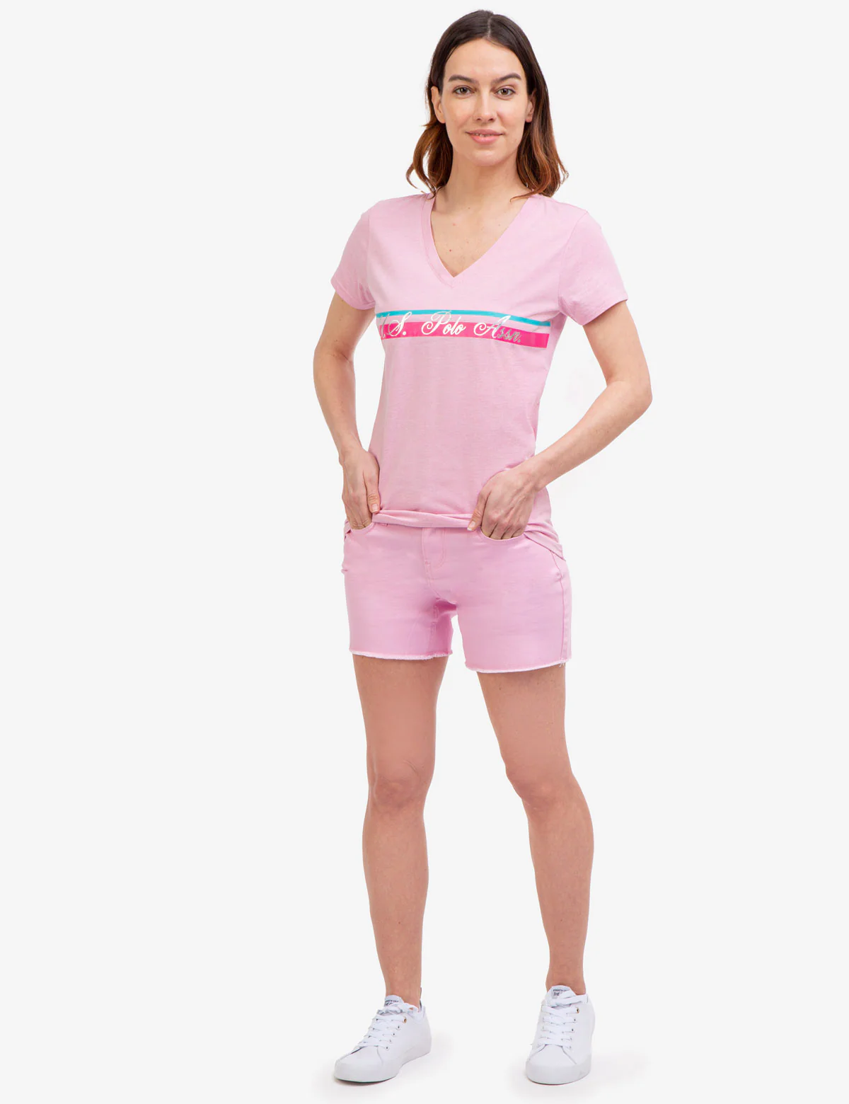 V-NECK STRIPE FOIL GRAPHIC T-SHIRT - Image 2