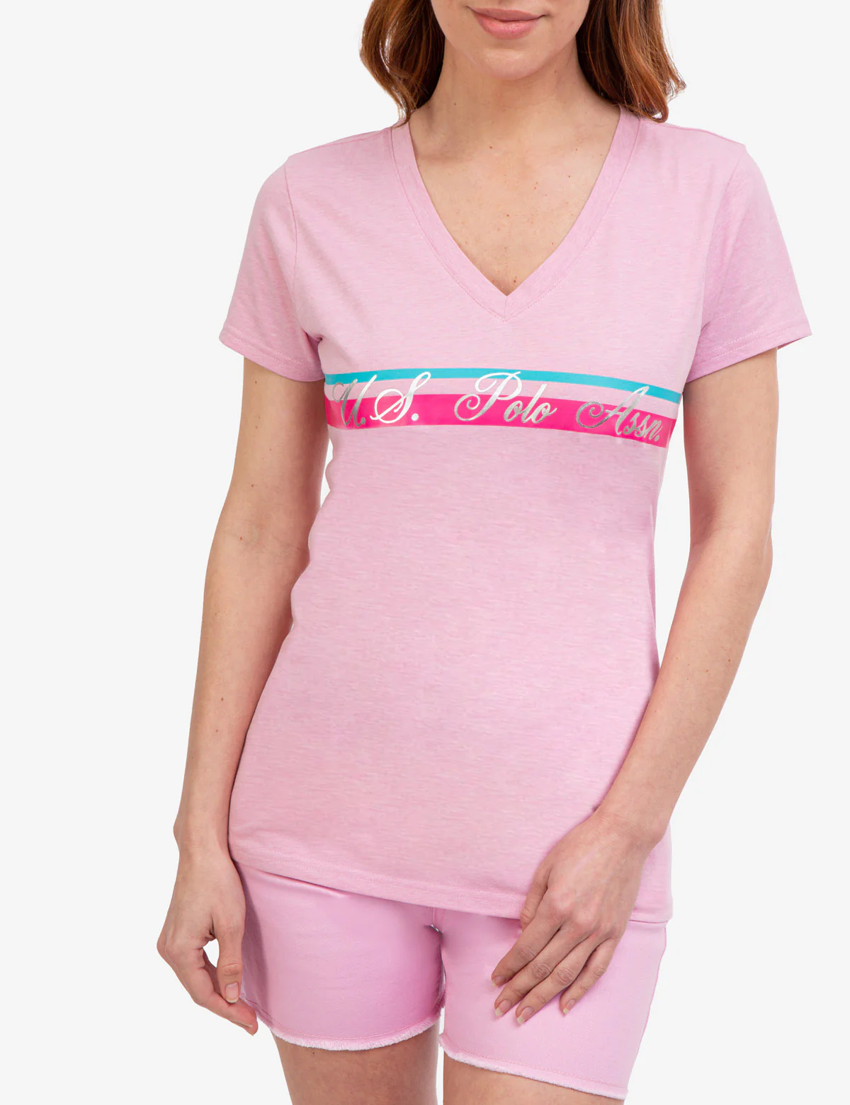 V-NECK STRIPE FOIL GRAPHIC T-SHIRT - Image 5