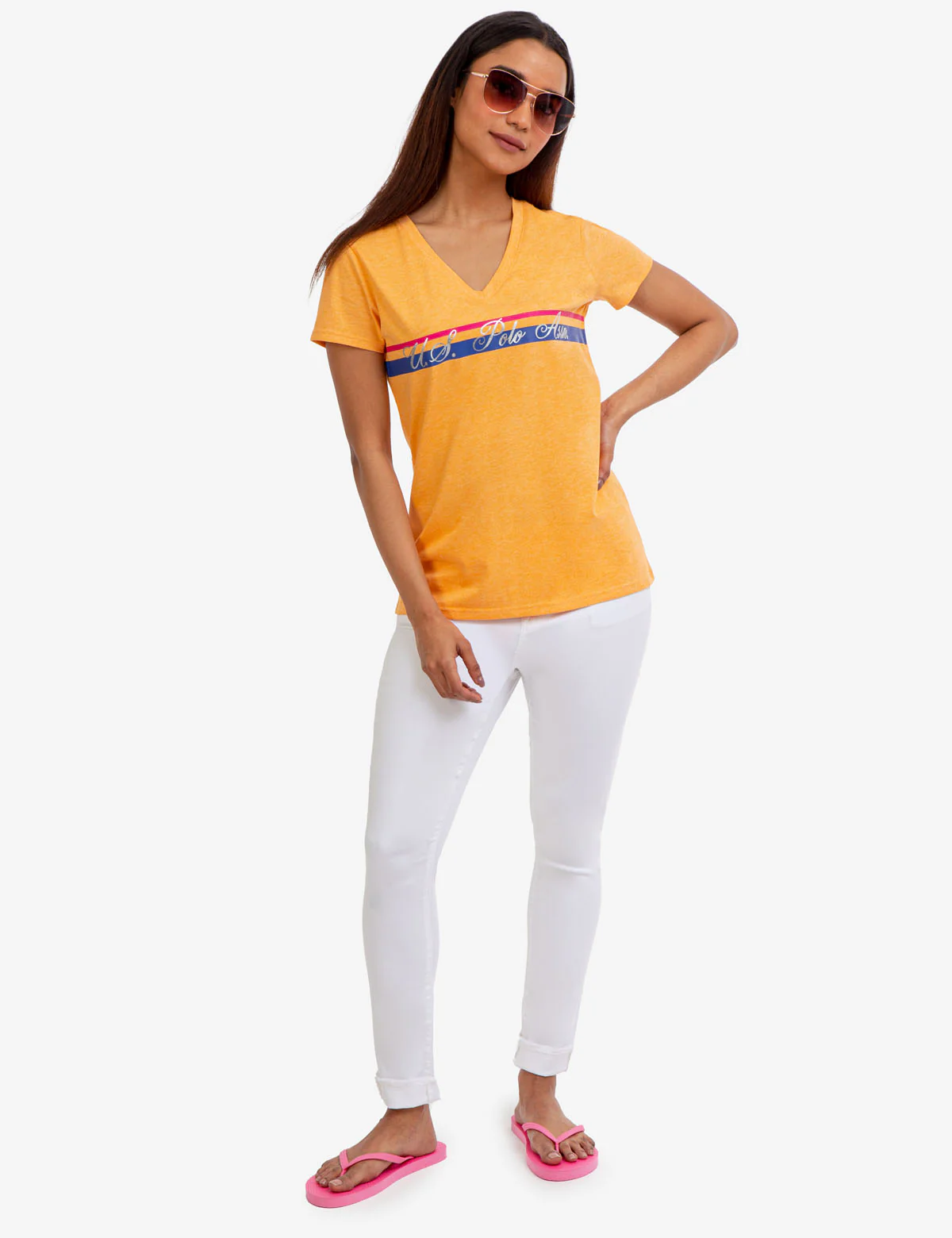 V-NECK STRIPE FOIL GRAPHIC T-SHIRT - Image 7