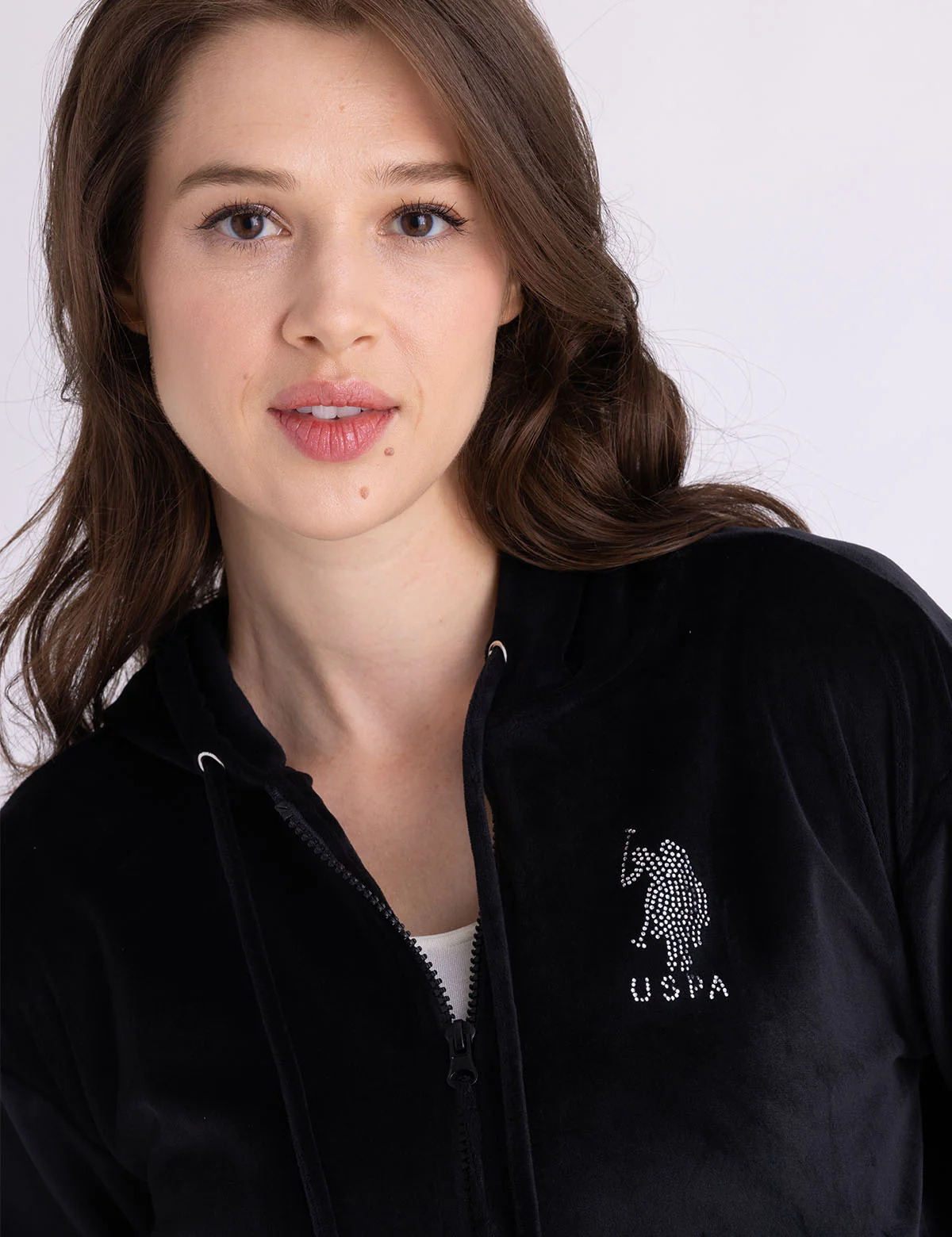VELOUR RHINESTONE ZIP UP HOODIE - Image 2