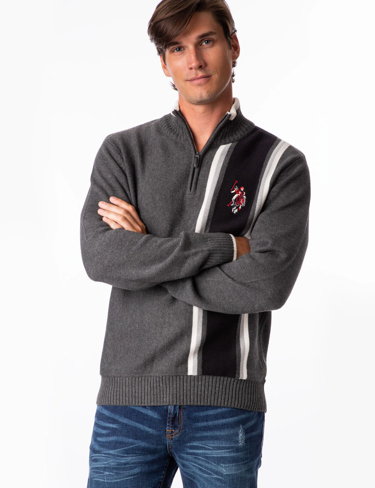 VERTICAL STRIPE 1/4 ZIP SWEATER