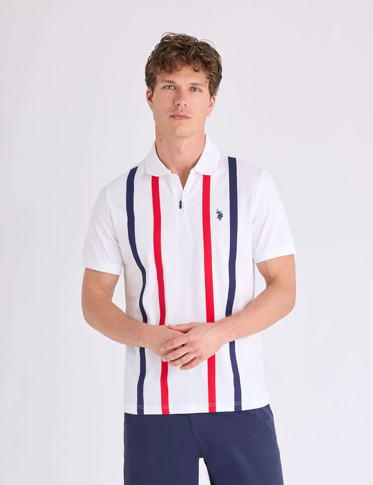 VERTICAL STRIPE JERSEY POLO SHIRT WITH ZIPPER - Image 2