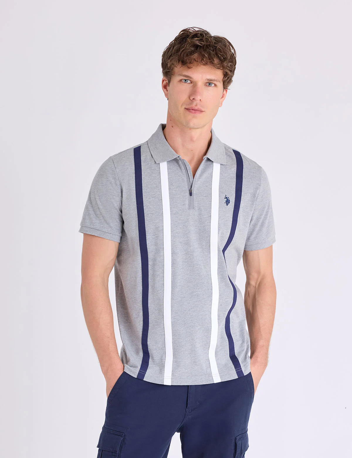 VERTICAL STRIPE JERSEY POLO SHIRT WITH ZIPPER - Image 6