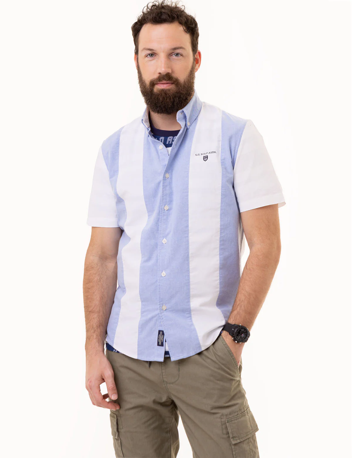 VERTICAL STRIPE SHORT SLEEVE WOVEN SHIRT