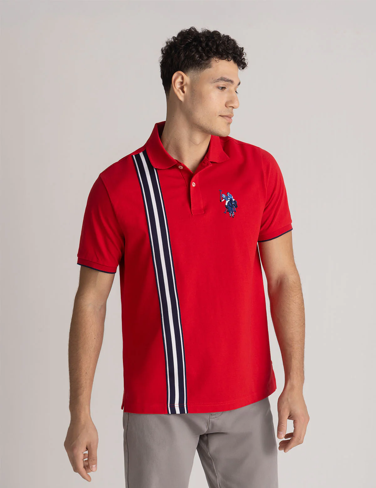 VERTICAL TRICOT TRIM PIQUE POLO SHIRT