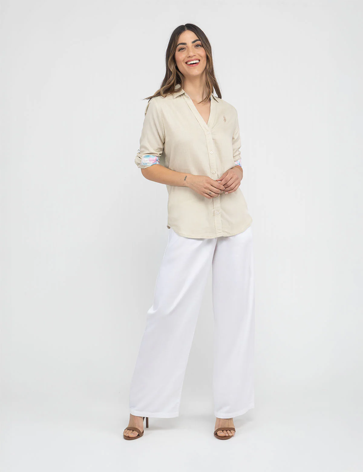 WATER FLORAL LINEN ROLL SLEEVE SHIRT - Image 5