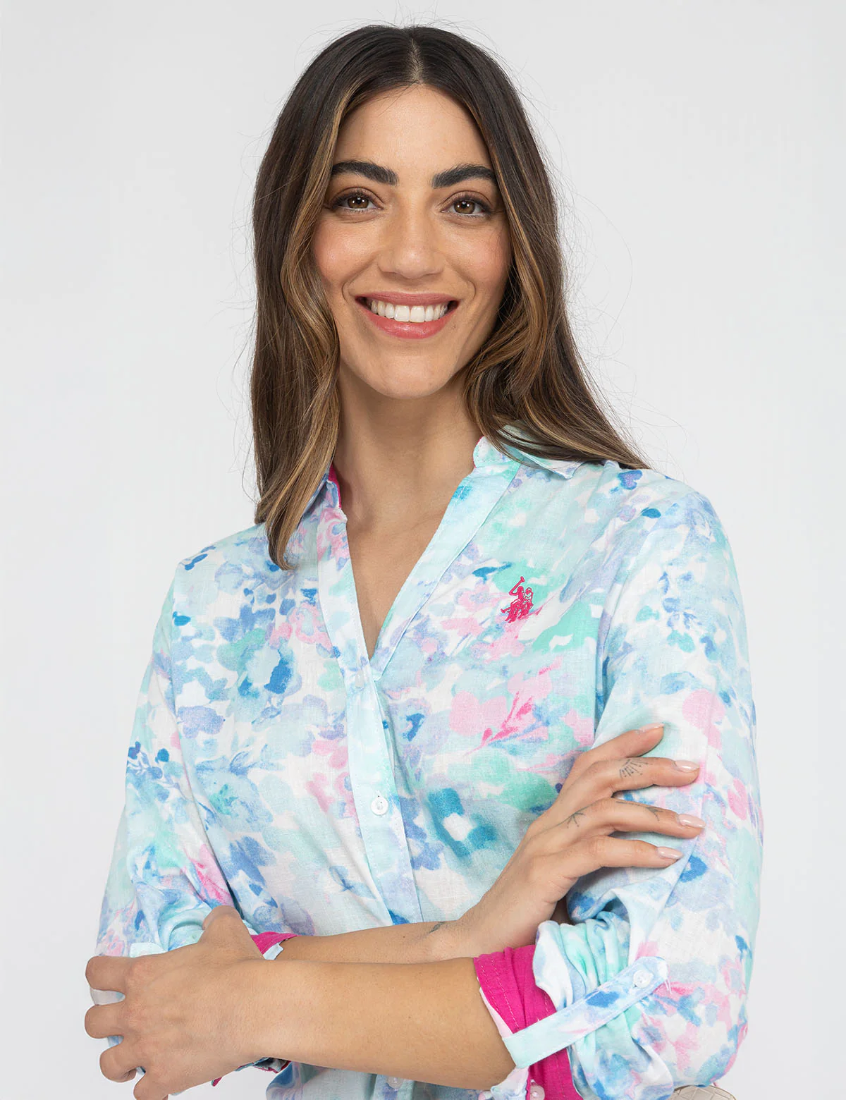 WATER FLORAL LINEN ROLL SLEEVE SHIRT - Image 3