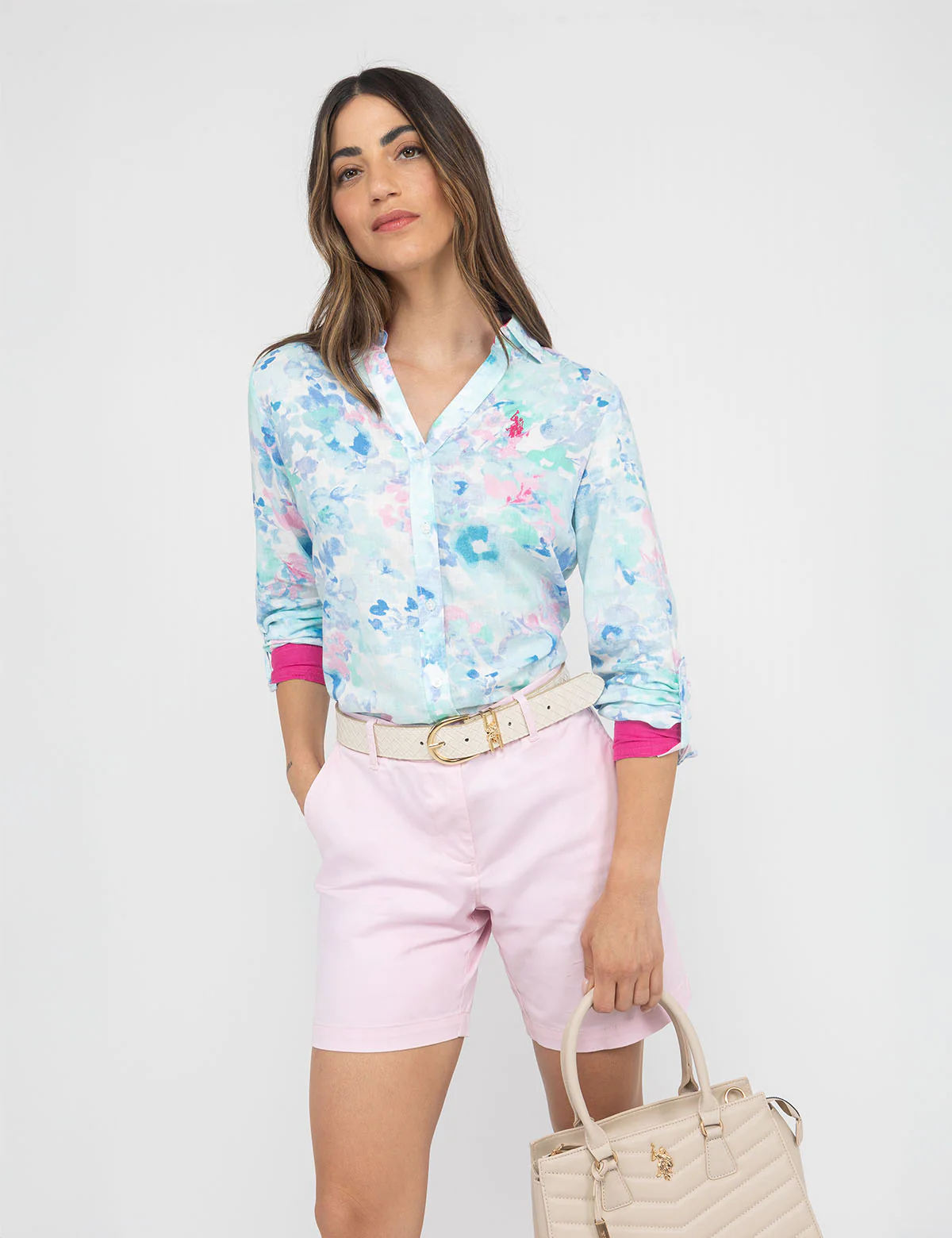 WATER FLORAL LINEN ROLL SLEEVE SHIRT - Image 4