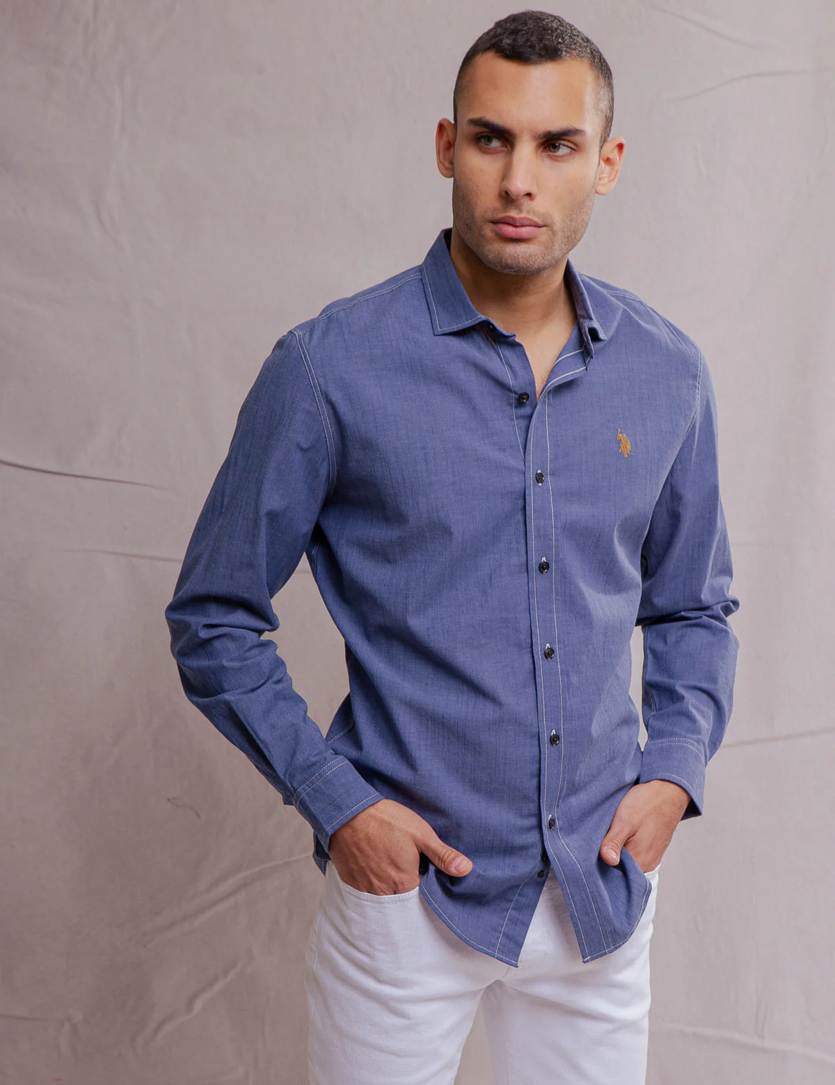 WHITE LABEL STRETCH CHAMBRAY SHIRT - Image 6