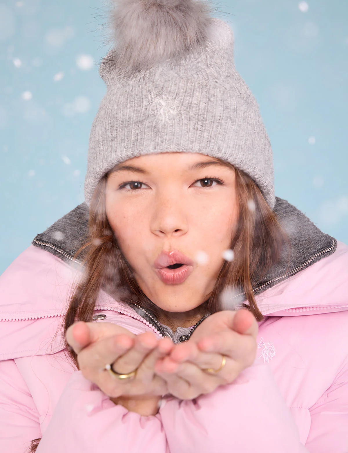 WOMENS POM POM MARLED BEANIE - Image 3
