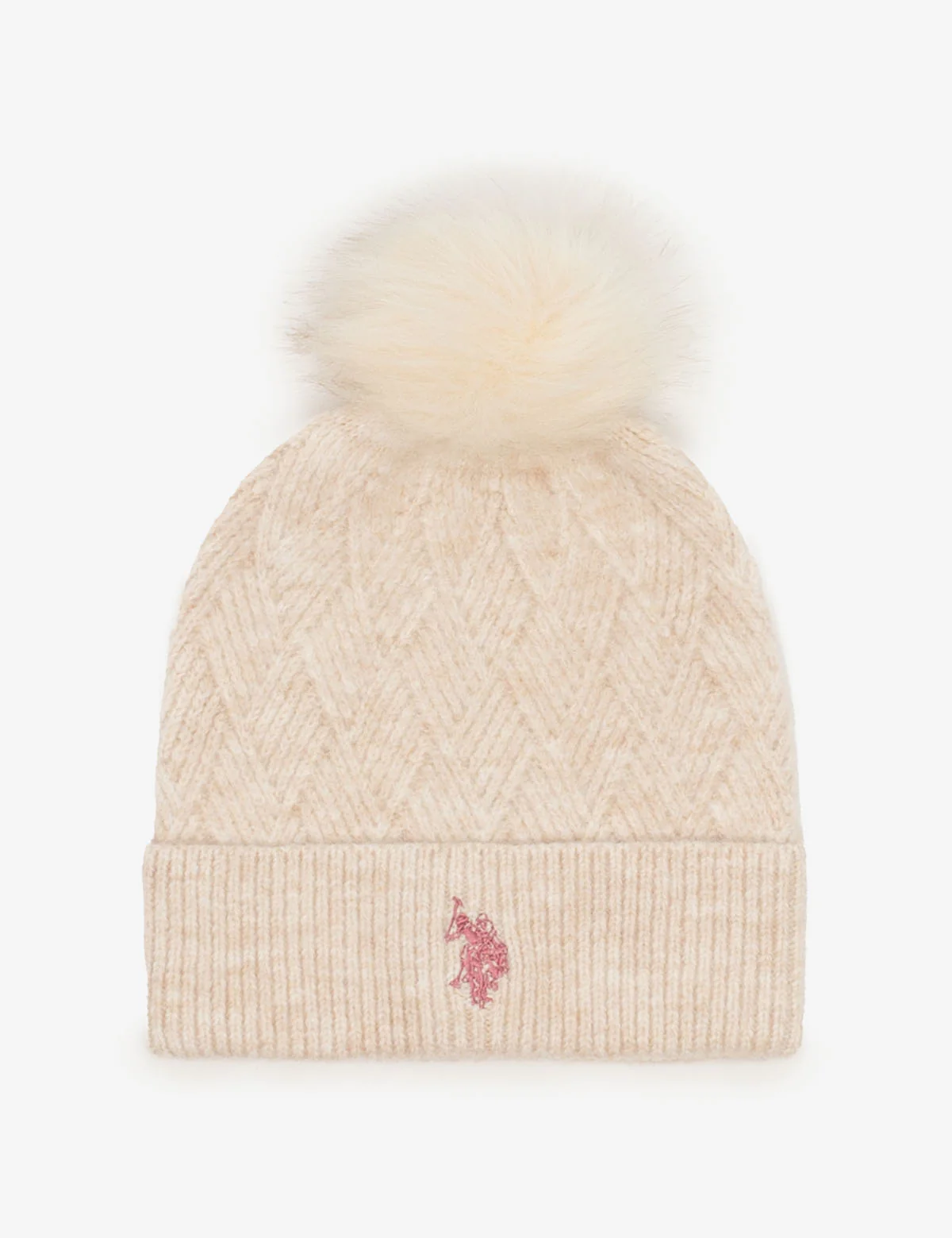 WOMENS POM POM MARLED BEANIE - Image 2