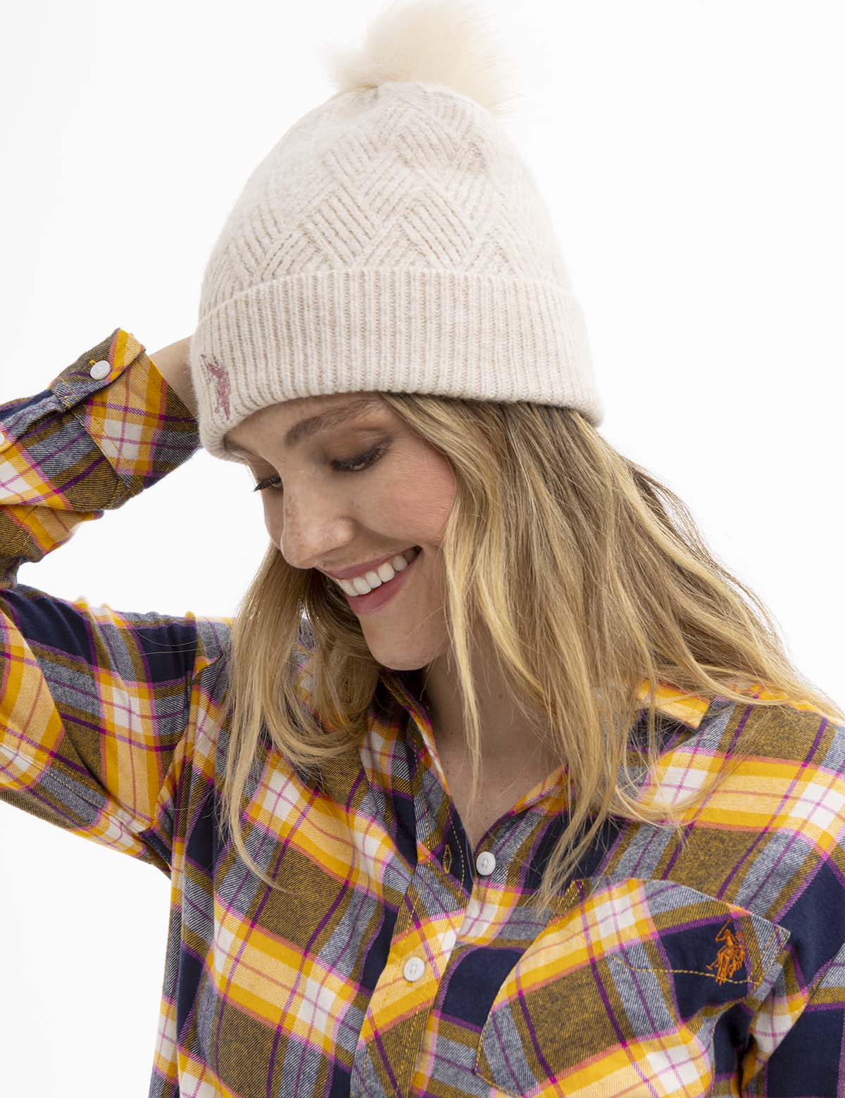WOMENS POM POM MARLED BEANIE - Image 3