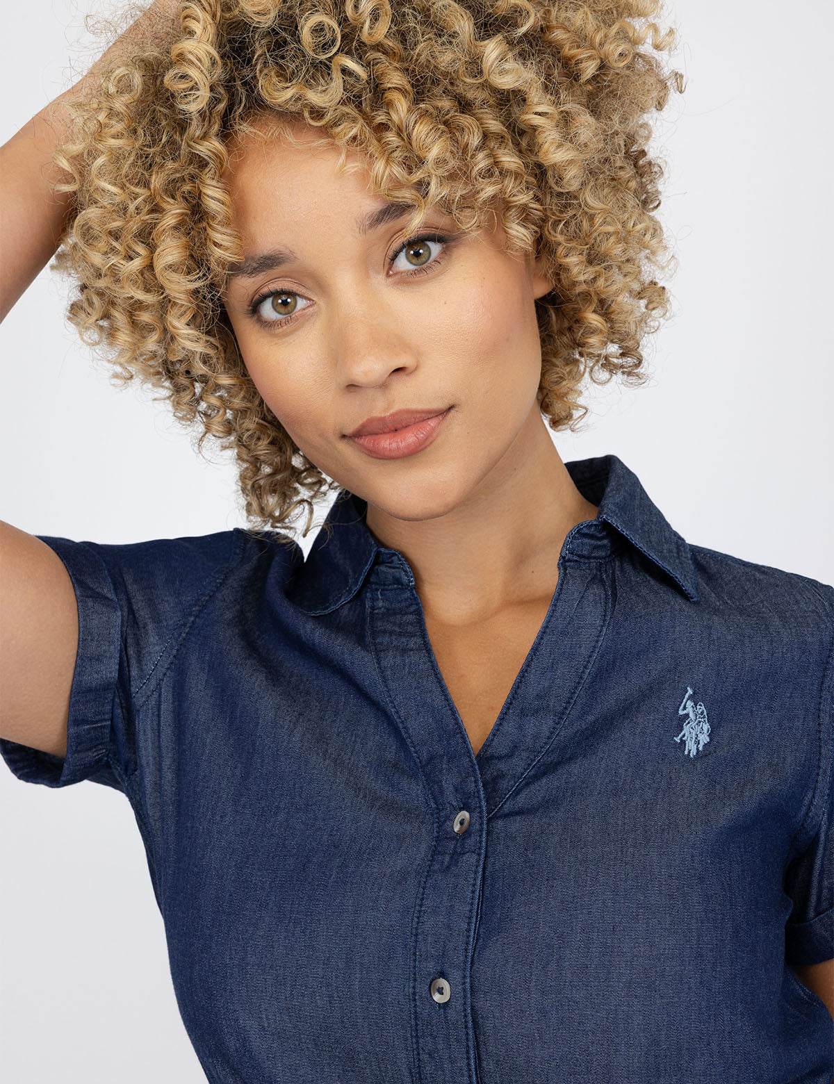 Y PLACKET TIERED DENIM DRESS - Image 2