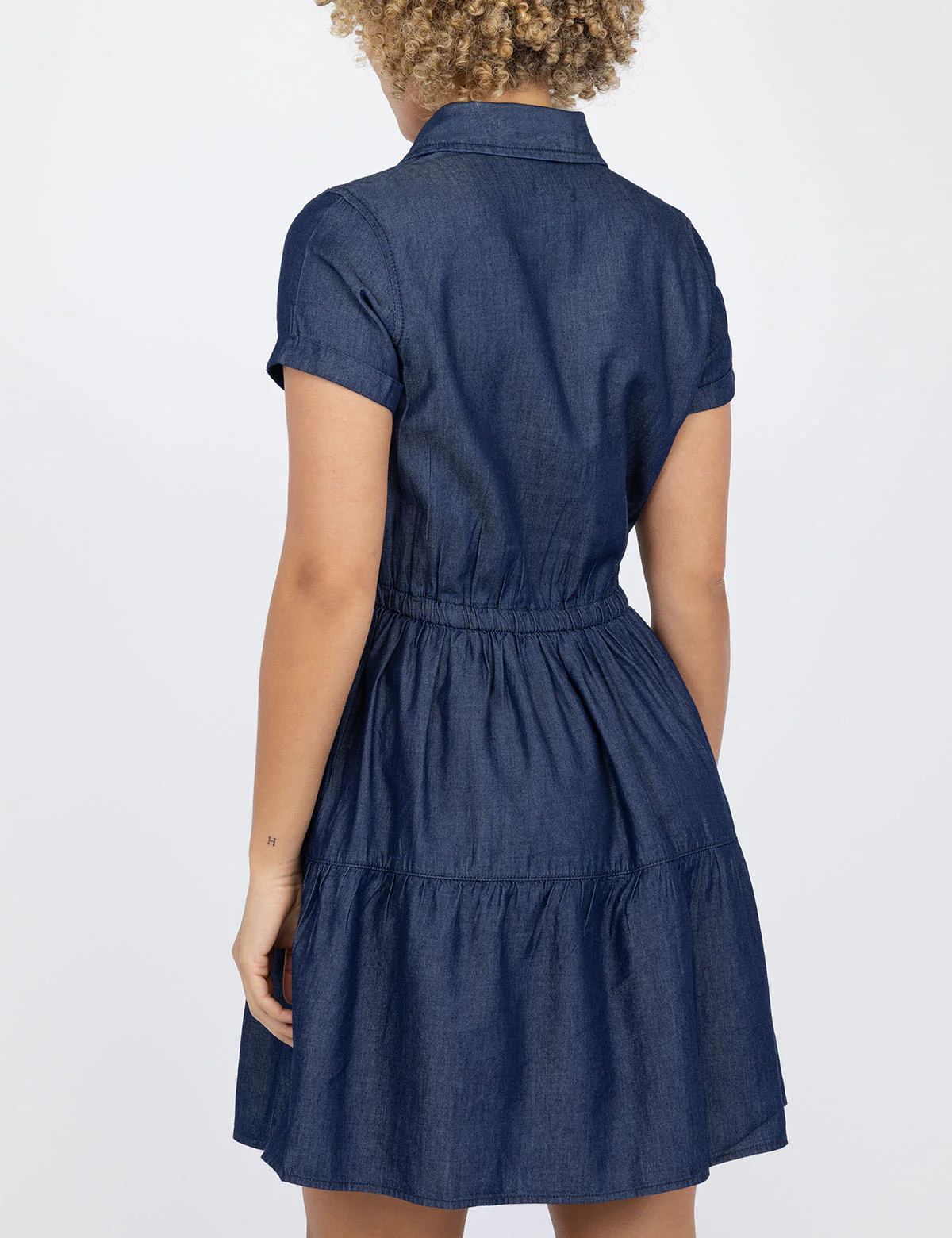 Y PLACKET TIERED DENIM DRESS - Image 3