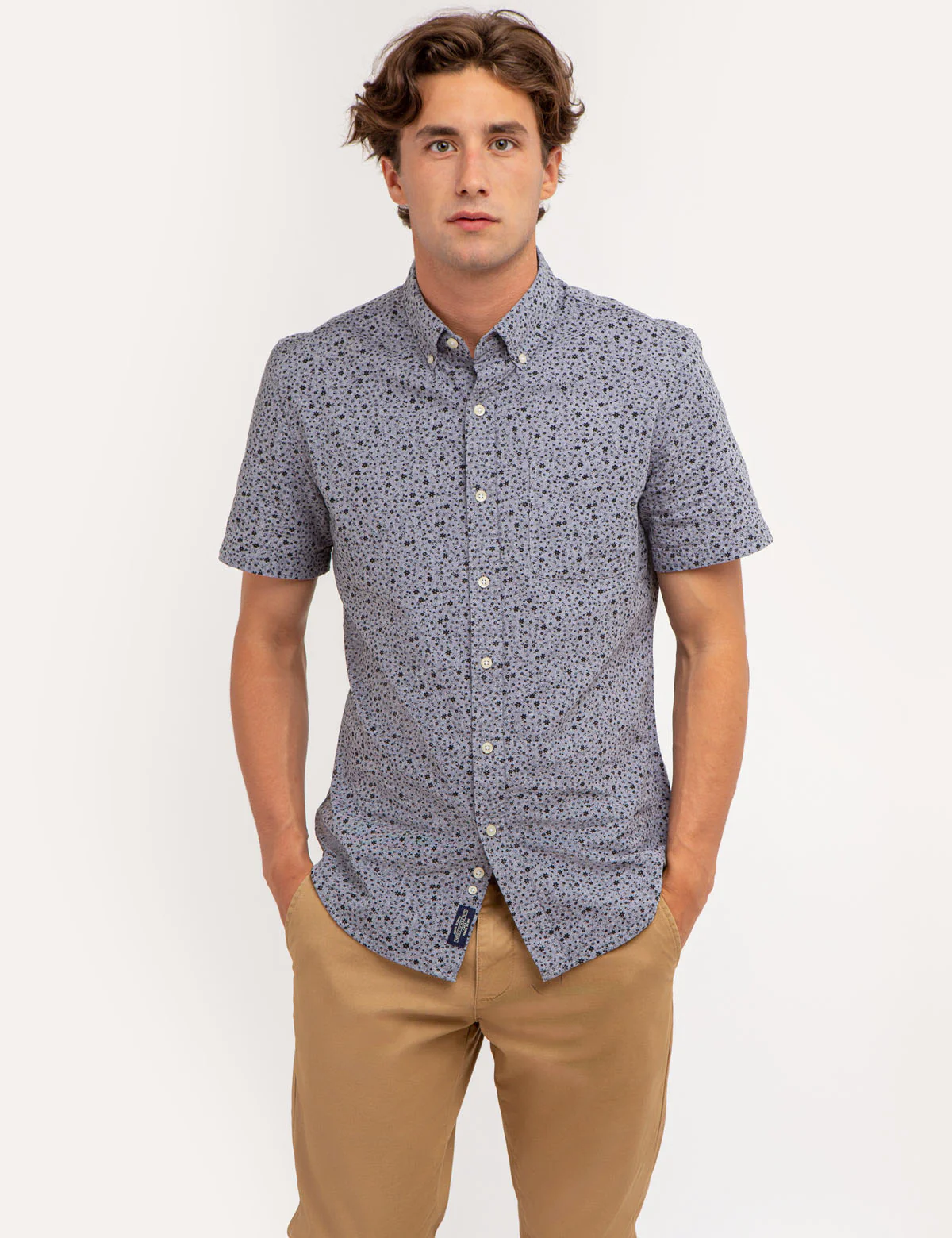 YARN DYE DISCHARGED PRINT SHORT SLEEVE SHIRT