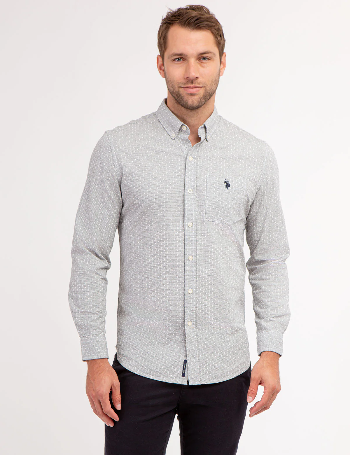 YARN DYE DOBBY PATTERN LONG SLEEVE SHIRT