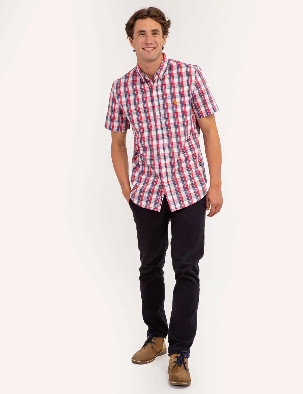 YARN DYE PEACHED POPLIN PLAID SHORT SLEEVE SHIRT - Image 3