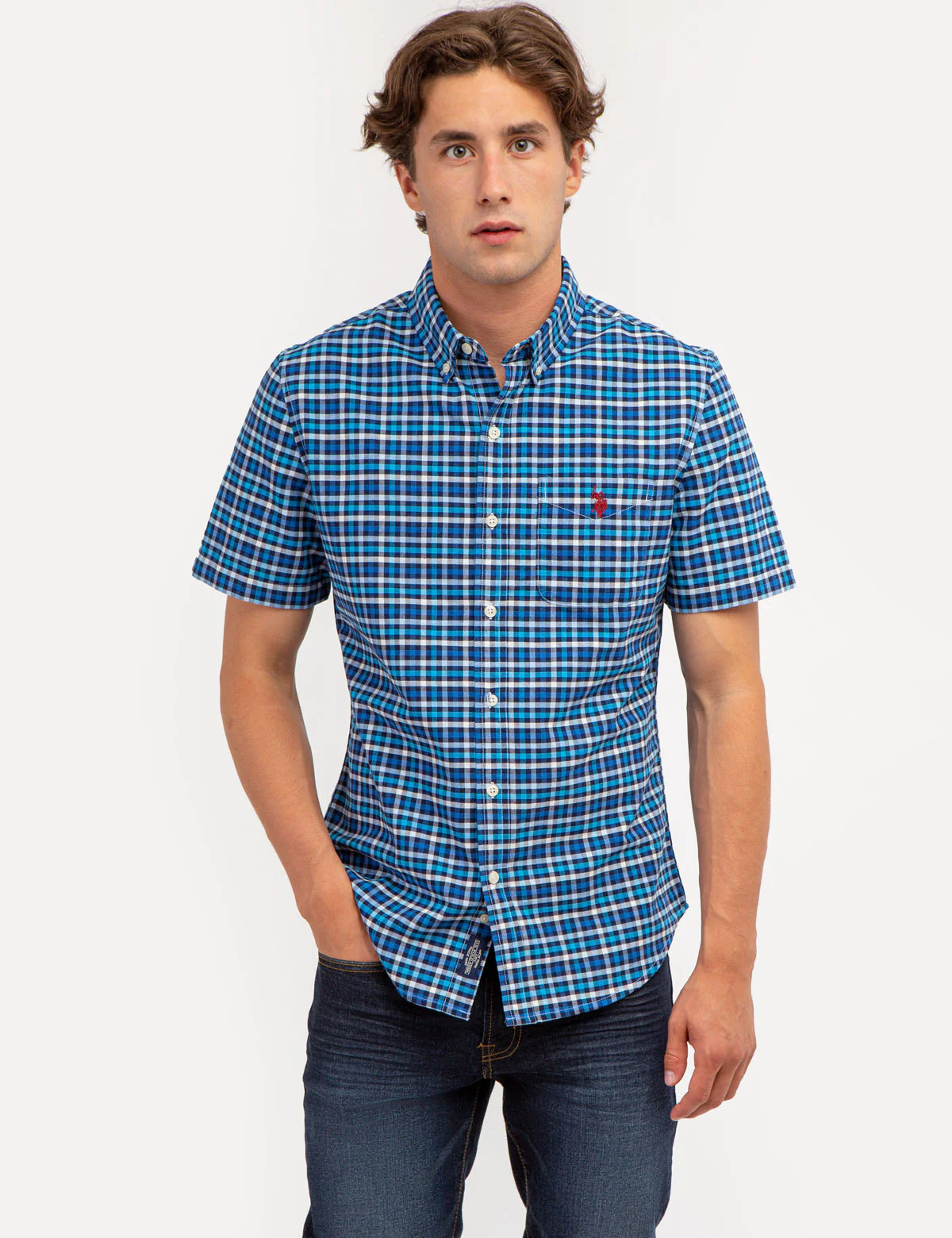 YARN DYE PLAID SHORT SLEEVE OXFORD SHIRT