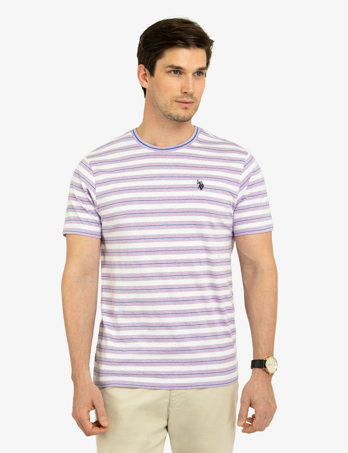 YARN DYE STRIPE JERSEY CREW NECK T-SHIRT