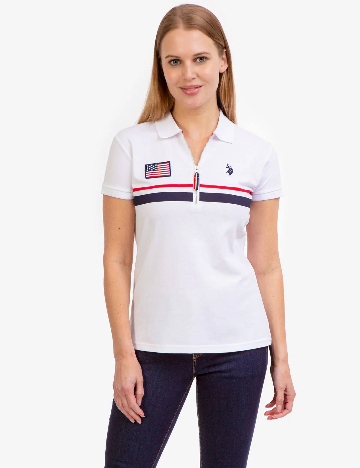 ZIP PLACKET FLAG POLO SHIRT