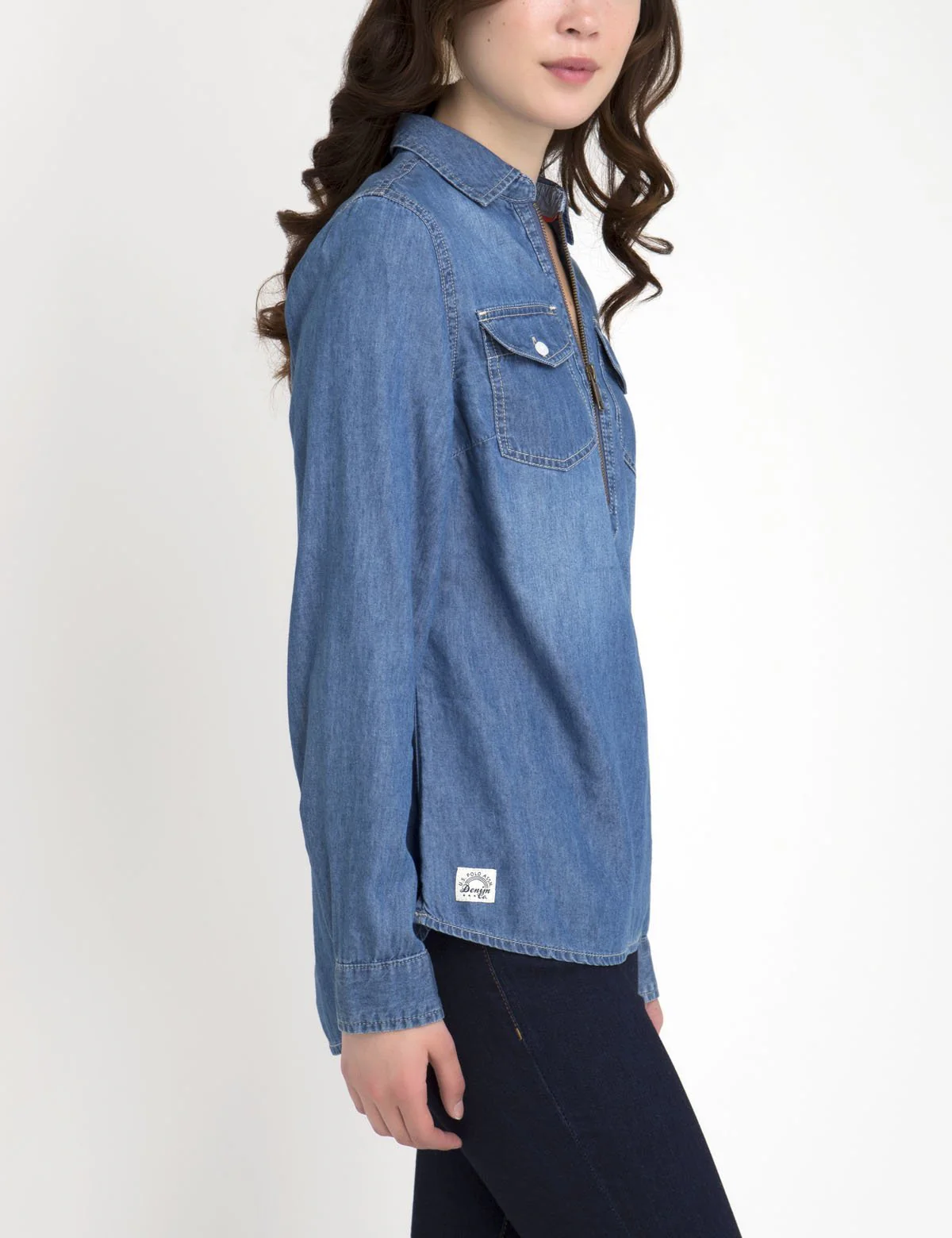 ZIP PLACKET POPOVER CHAMBRAY SHIRT - Image 2